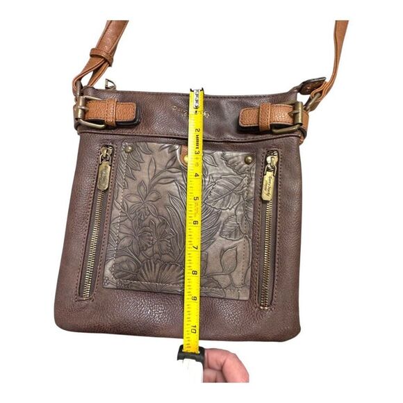 Darcy Marks London Floral Embossed Brown Leather Crossbody Bag Adjustable READ - Picture 5 of 12